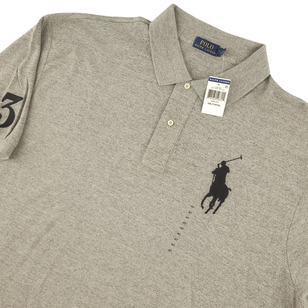 Polo Ralph Lauren Polo Shirt Mens 4XLT Tall Gray Solid Cotton Big Pony Logo Top